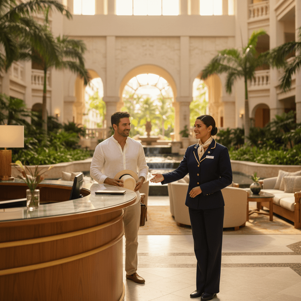 Recepción de hotel de lujo en la Riviera Maya